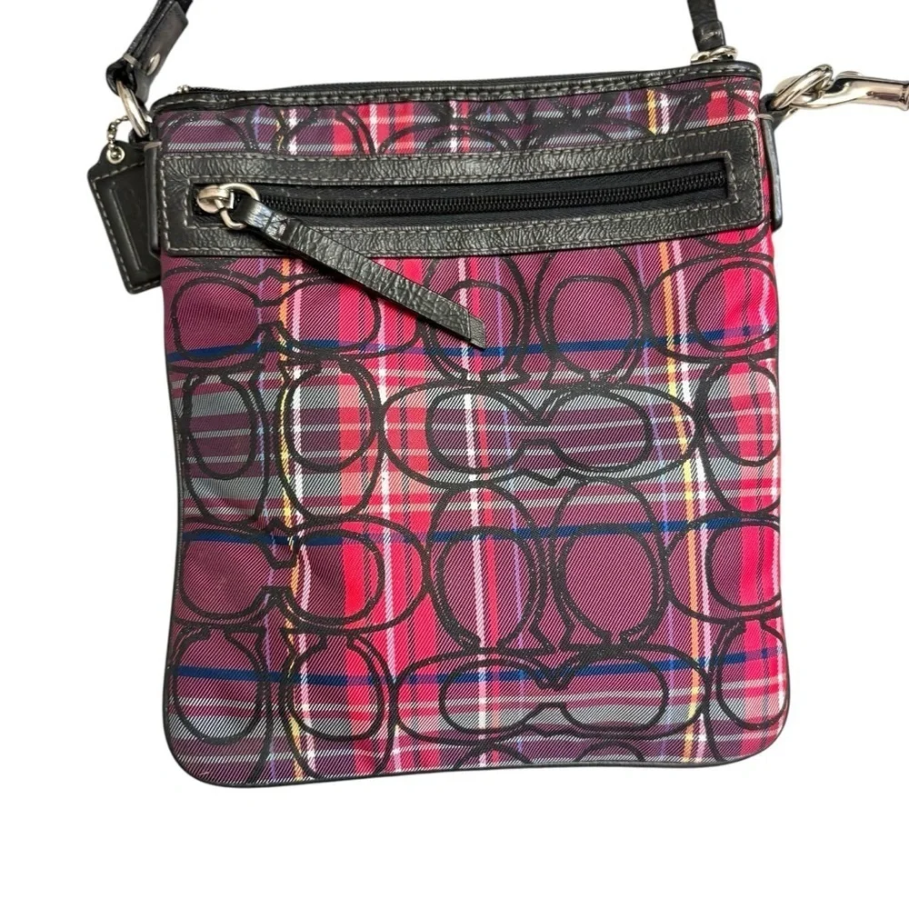 Coach pink/purple tartan poppy crossbody bag Y2K